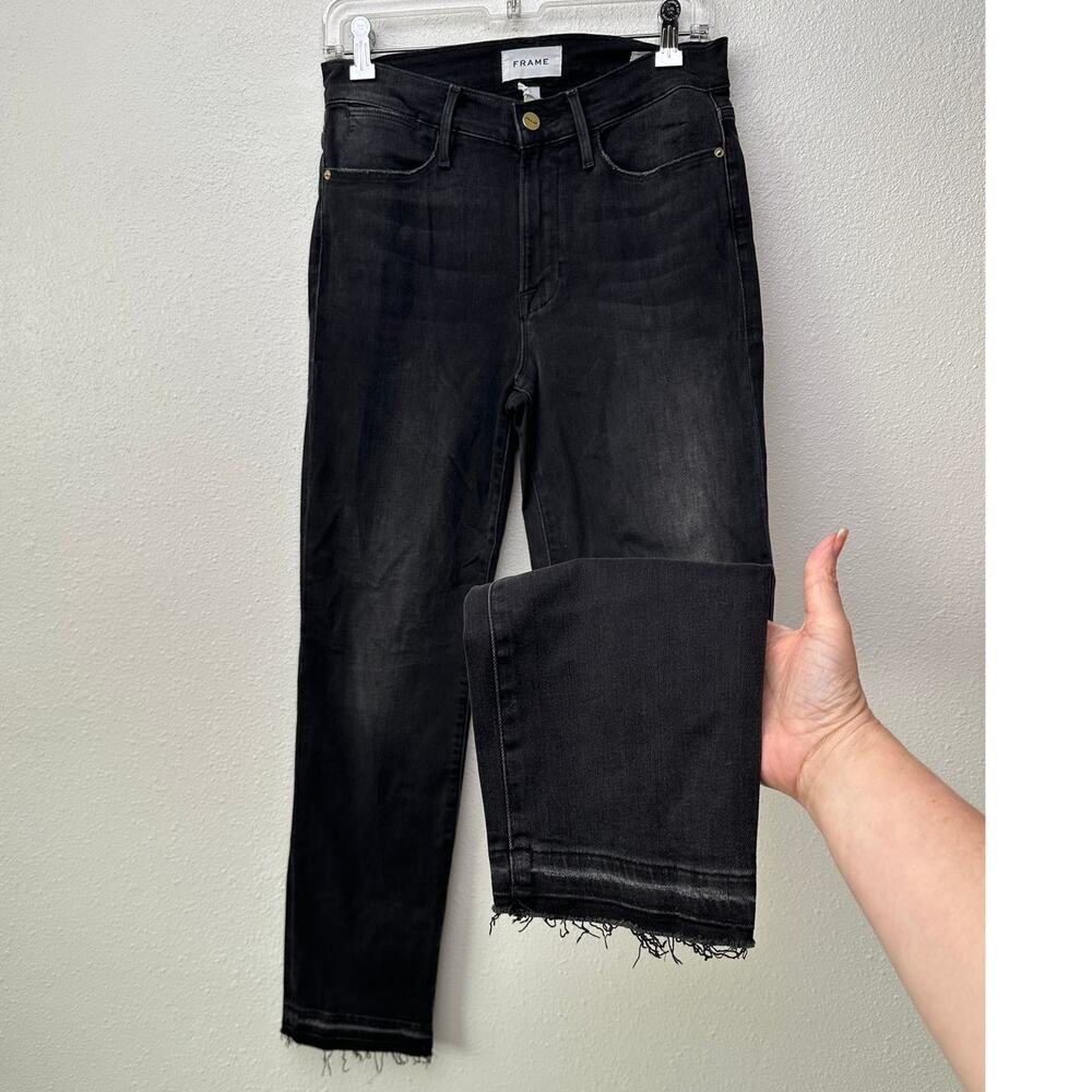 NWT Frame Le High Straight Jeans Black Raw Hem Women's 27